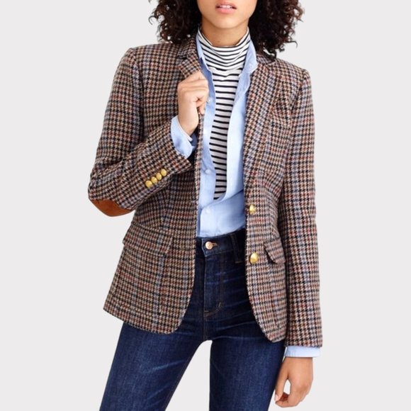 J. Crew Jackets & Blazers - J.Crew Rhodes Blazer Jacket Wool Tweed Houndstooth Elbow Patches Brown Size 4